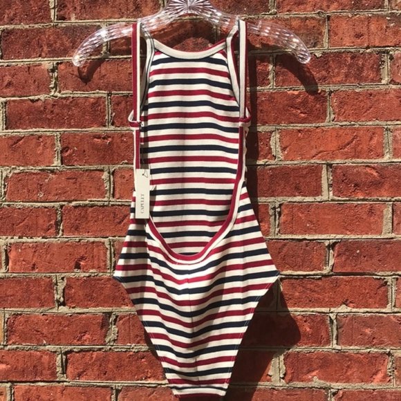 Cream, Red, and Blue Stripe Revolve Capulet Scoop Back Sleeveless Bodysuit - Picture 15 of 15